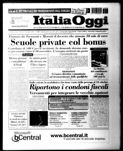 Italia oggi : quotidiano di economia finanza e politica